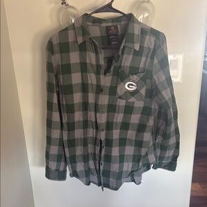 NFL Green and Gray Button Down Shirt with Buffalo Check